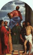 TIZIANO Vecellio St. Mark Enthroned with Saints t oil on canvas